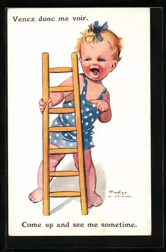 Künstler-AK Kind mit Leiter