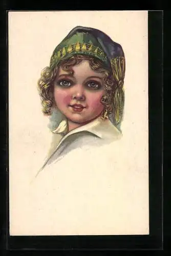 Künstler-AK Kind mit bunter Mütze