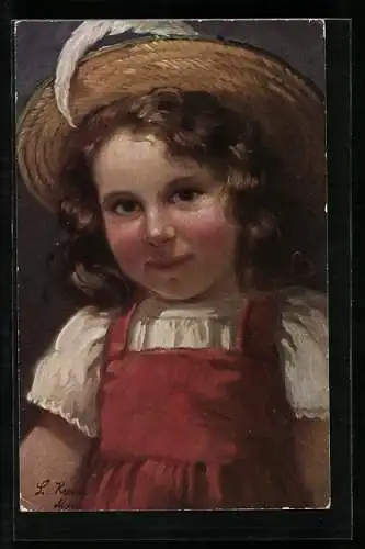 AK Schmunzelndes Mädchen mit Hut