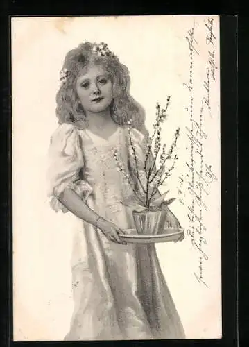 AK Mädchen mit Blumentopf