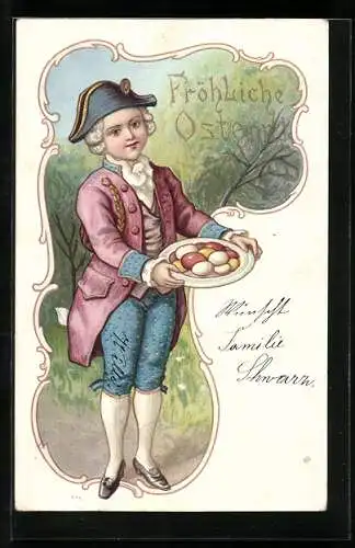 Künstler-AK Junge mit Ostereiern