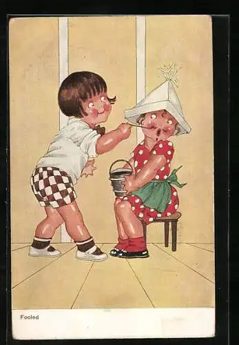 Künstler-AK Kinder beim Schminken