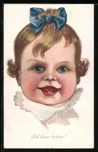 AK Kleines Kind mit blauer Haarschleife, Neujahrsgruss