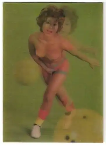 3D-AK Nackte Frau beim Bowling