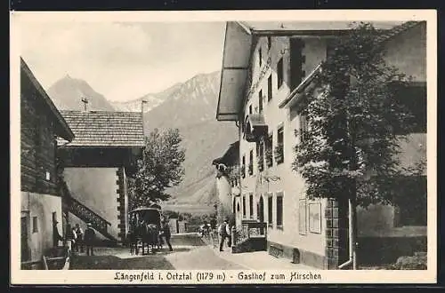 AK Längenfeld i. Ötztal, Gasthof z. Hirschen, Pferdekutsche