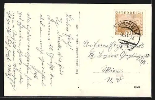 AK Marchegg, Kirche, Turm, Strassenpartie