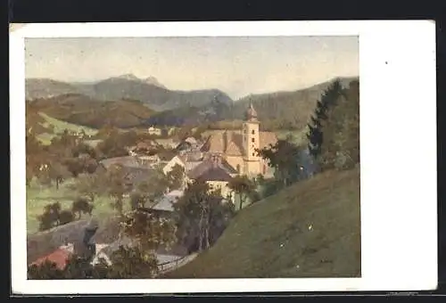 Künstler-AK Göstling a.d. Ybbs, Ortsansicht