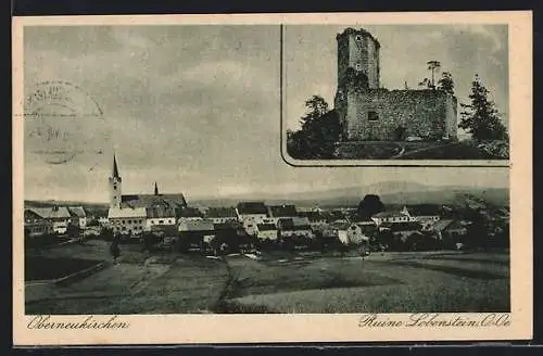 AK Oberneukirchen, Ruine Lobenstein, Panorama mit Kirche