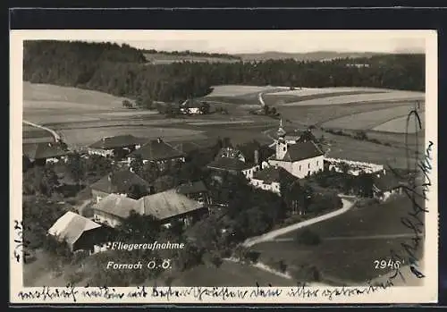 AK Fornach, Fliegeraufnahme des Ortes mit der Kirche