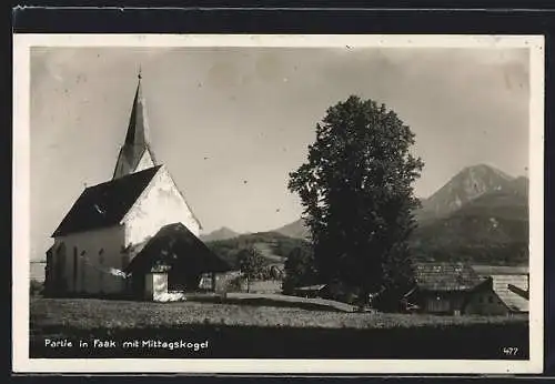 AK Faak, Blick zur Kirche mit Mittagskogel