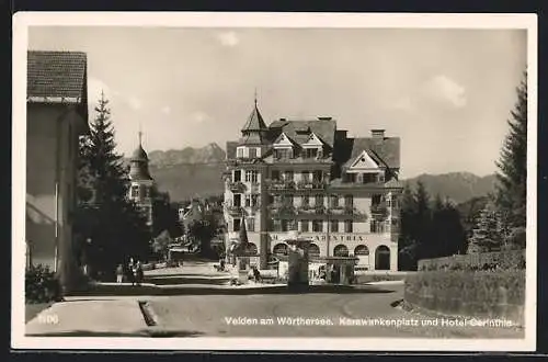 AK Velden am Wörthersee, Karawankenplatz und Hotel Carinthia