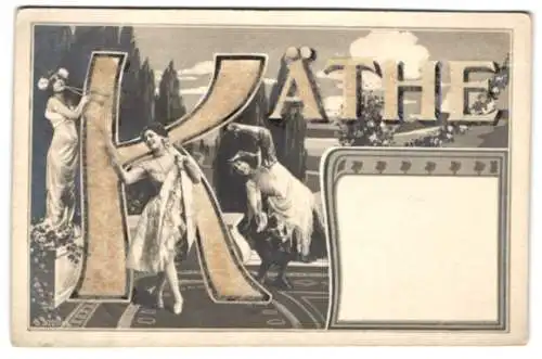 AK Namenszug Käthe mit Velours-Besatz