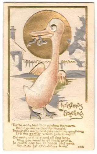 Relief-AK Hässliches Entlein mit Wurm im Schnabel