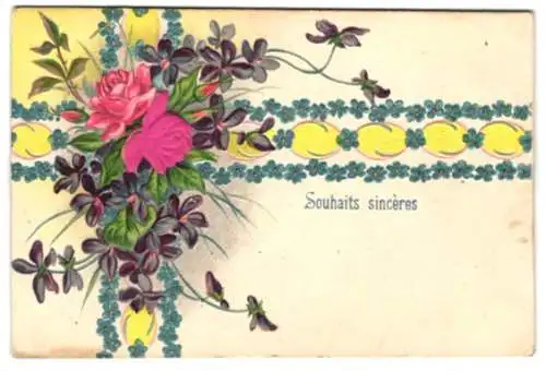 Stoff-Präge-AK Blühender bunter Blumenstrauss
