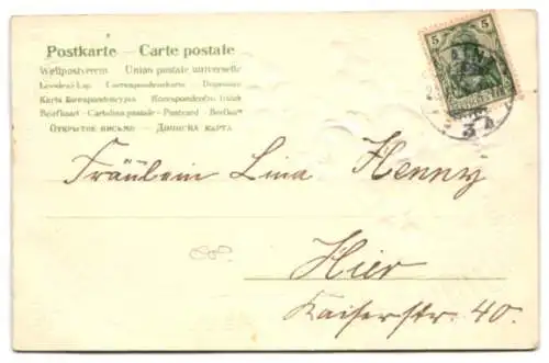 Stoff-Präge-AK Blühende Rosen am Strauch