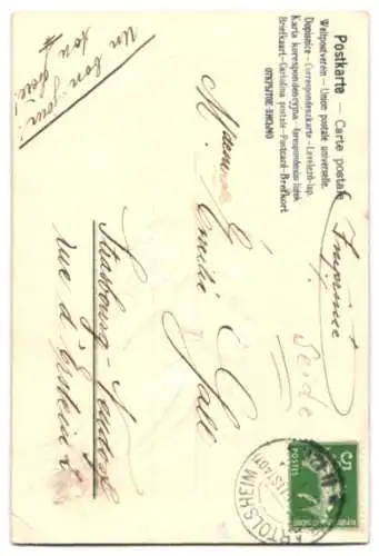 Stoff-Präge-AK Mutter und Kind suchen im Wald nach einem Veilchen