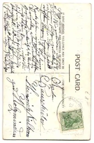 Stoff-Präge-AK Arrangement aus Vergissmeinnicht mit einem Anker aus Stoff