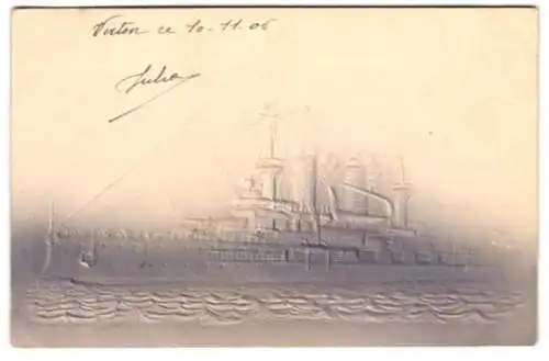 Präge-Airbrush-AK Dampfer auf hoher See