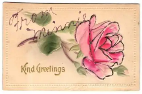 Präge-Airbrush-AK Blühende rosa Rose