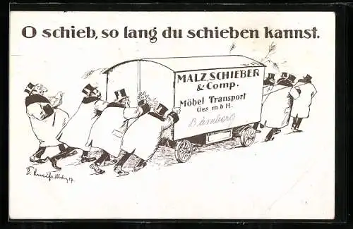 AK Jude lässt Männer den Wagen der Möbeltransport GmbH Malz, Schieber & Comp. schieben