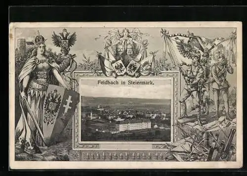 AK Feldbach in Steiermark, Ortsansicht, Kaiser Franz Josef, Kaiser Wilhelm II.