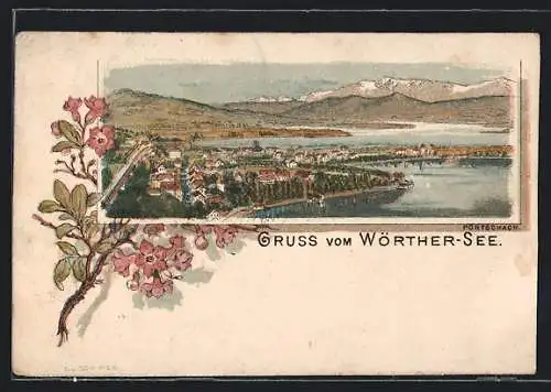 Lithographie Pörtschach, Panorama mit Wörther-See