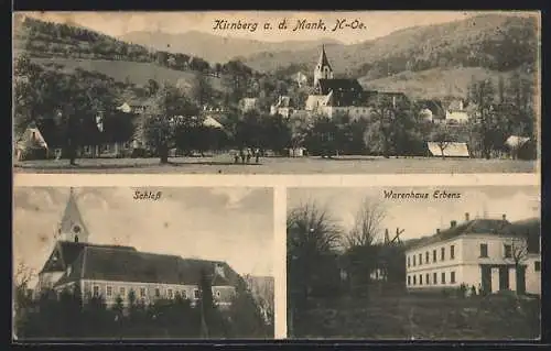 AK Kirnberg an der Mank, Warenhaus Erbens, Schloss, Teilansicht mit Kirche