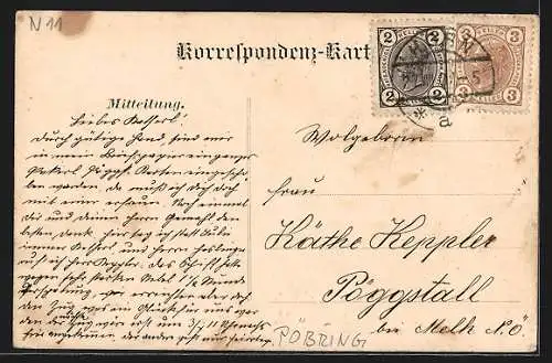 AK Pöbring, Gasthaus, Ortspartie mit Kirche