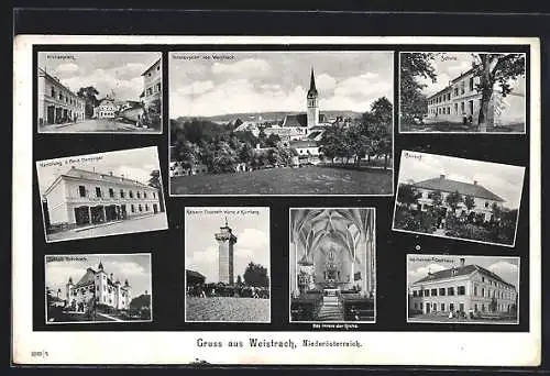 AK Weistrach /N.-Ö., Gesamtansicht, Kirchenplatz, Schloss Rohrbach, Kaiserin Elisabeth Warte am Kürnberg