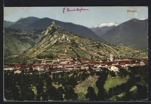 AK Borgo, Ortsansicht mit Bergspitze und Bergpanorama