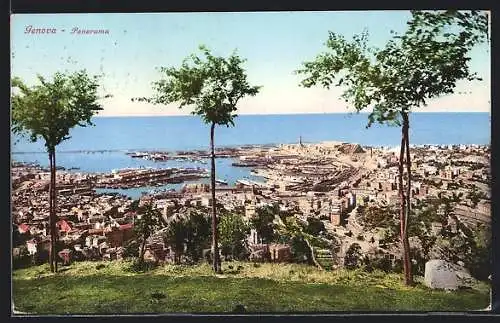AK Genova, Panorama mit Meeresblick