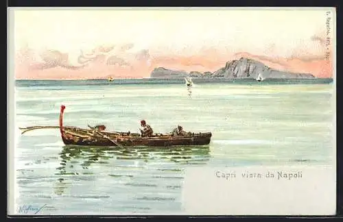 Lithographie Capri, Capri vista da Napoli