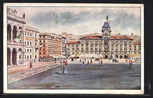 Künstler-AK Trieste, Piazza dell`Unita