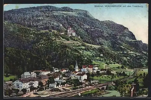 AK Waidbruck, Generalansicht mit dem Bahnhof mit der Trostburg
