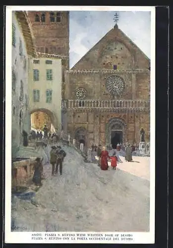 AK Assisi, Piazza S. Rufino con la Porta Occidentale del Duomo