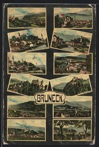 AK Bruneck, Schloss und Pfarrkirche, die Rienz, das Ursulinerkloster, die Lamprechtsburg
