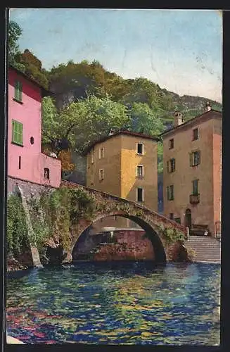 AK Nesso /Lago di Como, Uferpartie mit kleiner Brücke