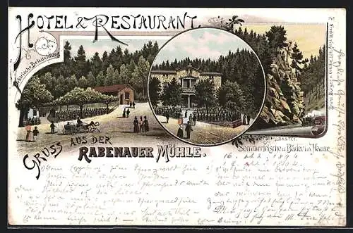 Lithographie Rabenau / Sachsen, Hotel-Restaurant Rabenauer Mühle mit Garten, Bastei