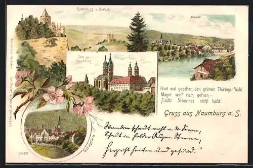 Lithographie Naumburg /Saale, Dom, Rudelsburg und Saaleck mit Kösen, Schulpforta