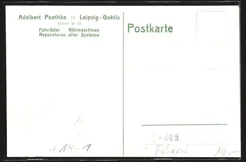 AK Leipzig-Gohlis, Fahrräder und Nähmaschinen Adalbert Poethke, Gothaer Strasse 34