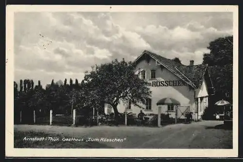 AK Arnstadt /Th., Gasthaus zum Rösschen am Hainwald, Ansicht mit Garten