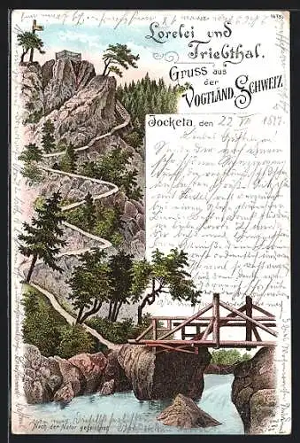 Lithographie Jocketa, Lorelei und Triebthal der Vogtl. Schweiz