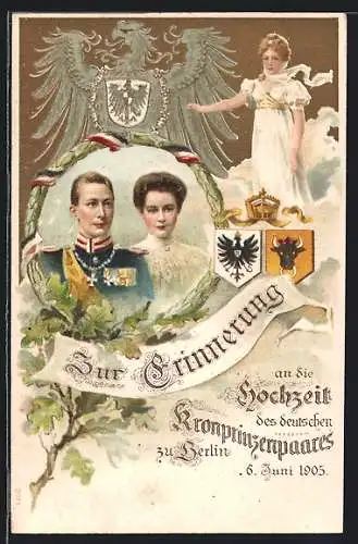 Lithographie Berlin, Hochzeit des Kronprinzen Wilhelm von Preussen, 6.6.1905, Königin Luise von Preussen