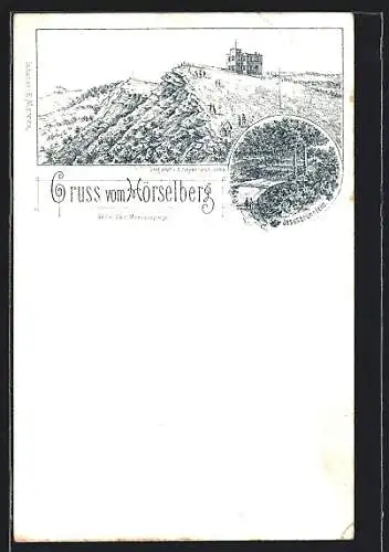 Lithographie Hörselberg, Berghütte und Jesusbrünnlein