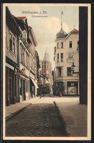 AK Mühlhausen i. Th., Linsenstrasse mit Blick zur Kirche