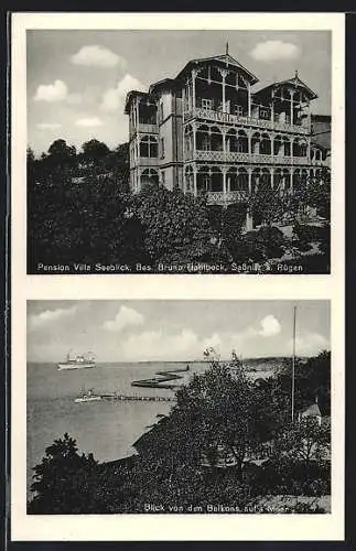 AK Sassnitz, Hotel-Pension Villa Seeblick, Blick von den Balkons auf`s Meer