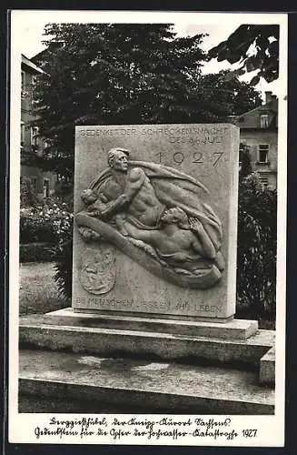 AK Berggiesshübel, Gedenkstein Hochwasserkatastrophe 1927