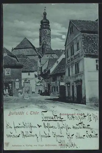 Mondschein-AK Buttstädt i. Thür., Brückthor mit Kirche
