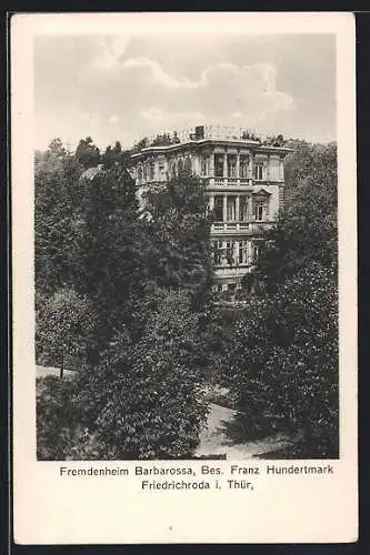 AK Friedrichroda i. Thür., Hotel Barbarossa, Besitzer Franz Hundertmark