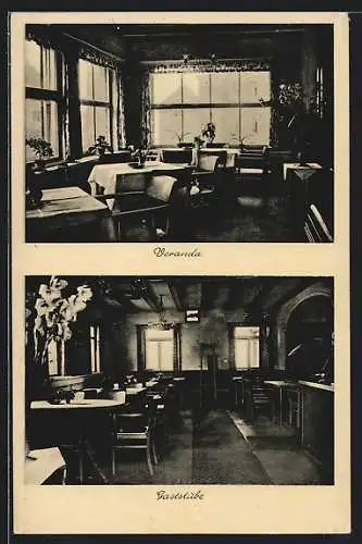 AK Frauenstein / Erzgebirge, Veranda u. Gaststube im Bahnhotel, Inh. Walter Luce